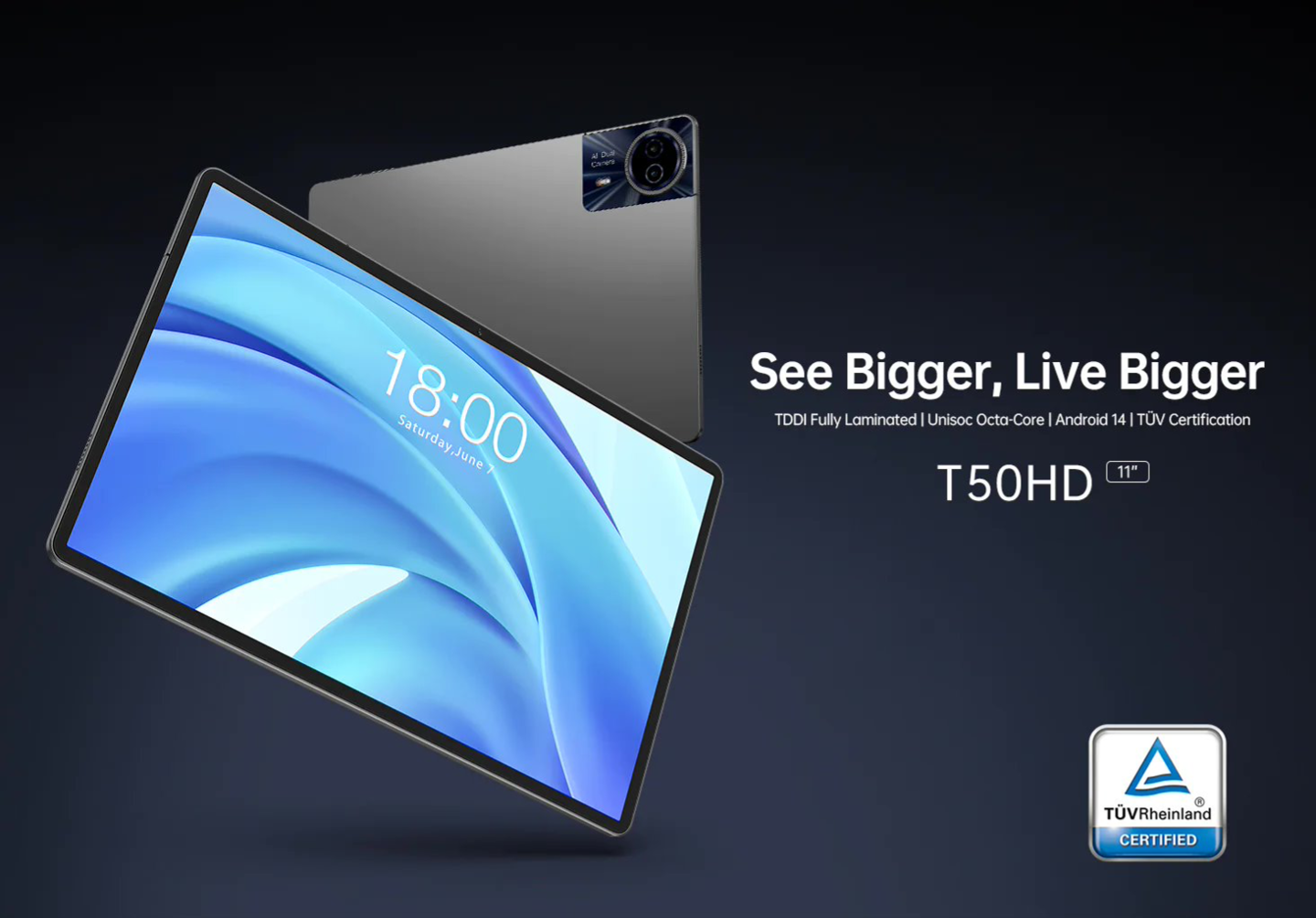 台电海外推出 T50 HD 平板电脑:紫光展锐 T606、CNC 铝合金机身