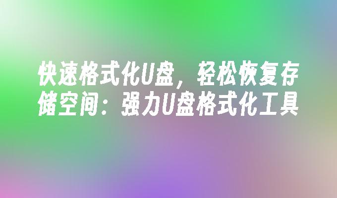 迅速清理U盘数据，高效释放存储空间：专业U盘格式化利器