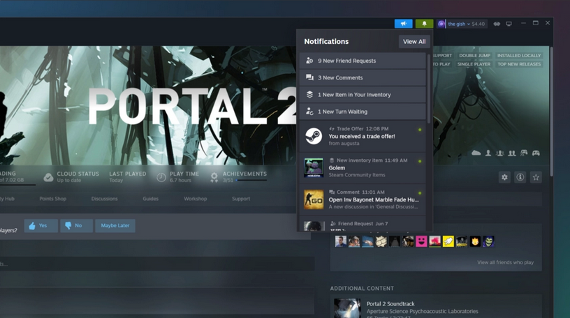 Steam桌面客户端测试版更新：新增笔记、在游戏中固定窗口功能
