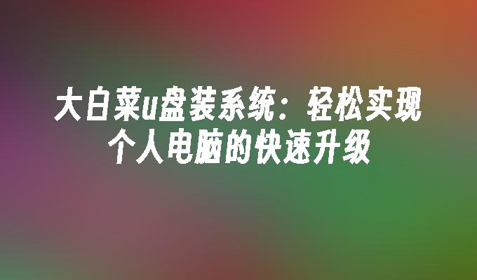 大白菜u盘装系统：轻松实现个人电脑的快速升级