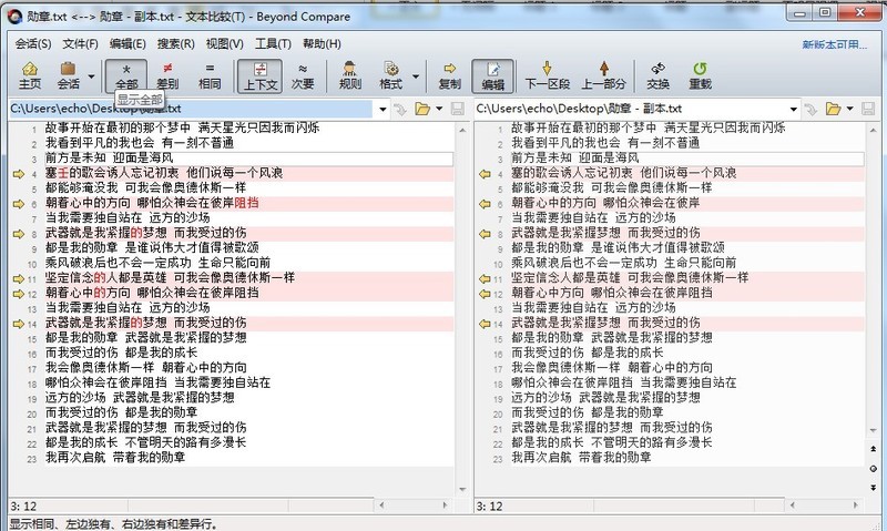 Beyond Compare文本比较设置页面布局的操作步骤