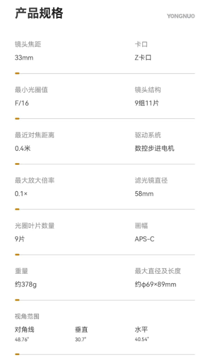 首发价1600元!永诺33mm F1.4 APS-C自动对焦镜头上架