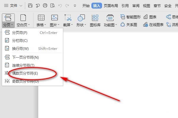 word使用偶数页分节符功能的操作教程