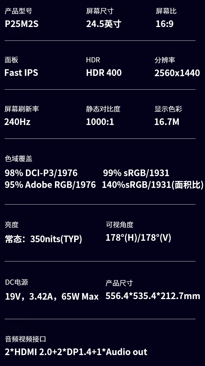 泰坦军团推出 P25M2S 24.5 英寸显示器:2K 240Hz,1679 元