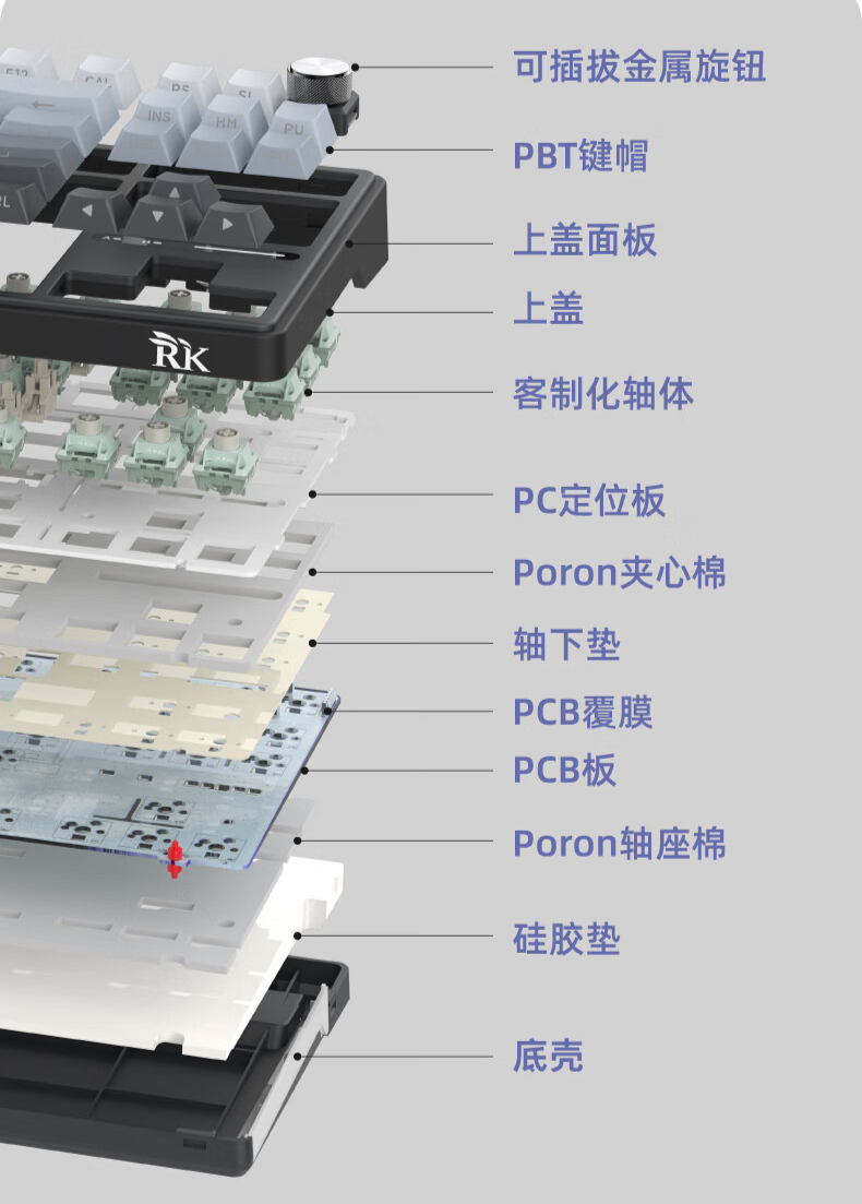 RK 推出 LK87 三模机械键盘:侧刻 PBT 键帽、6000mAh 电池,279 元