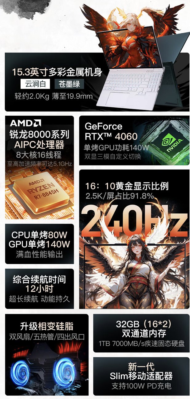 机械革命 2024 款翼龙 15 Pro 游戏本配置上新:R7-8845H + 32GB + 1TB 售 7699 元