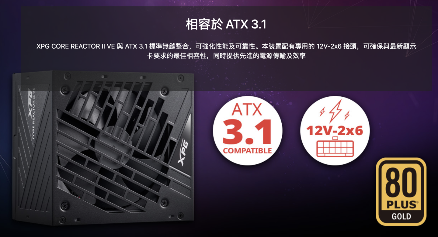 威刚推出 XPG CORE REACTOR II VE 电源：850W 功率、120mm 风扇