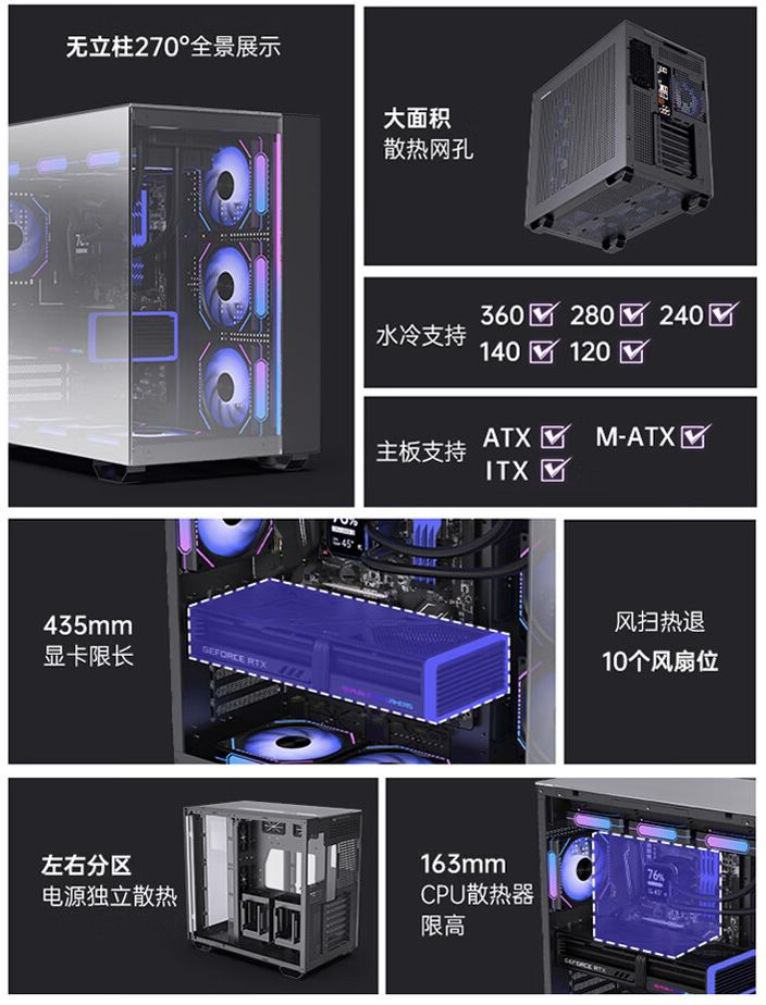 金河田推出“洛圣都 T9 全视版”台式机箱：三镜面玻璃 + 双 360 冷排位，售 379 元