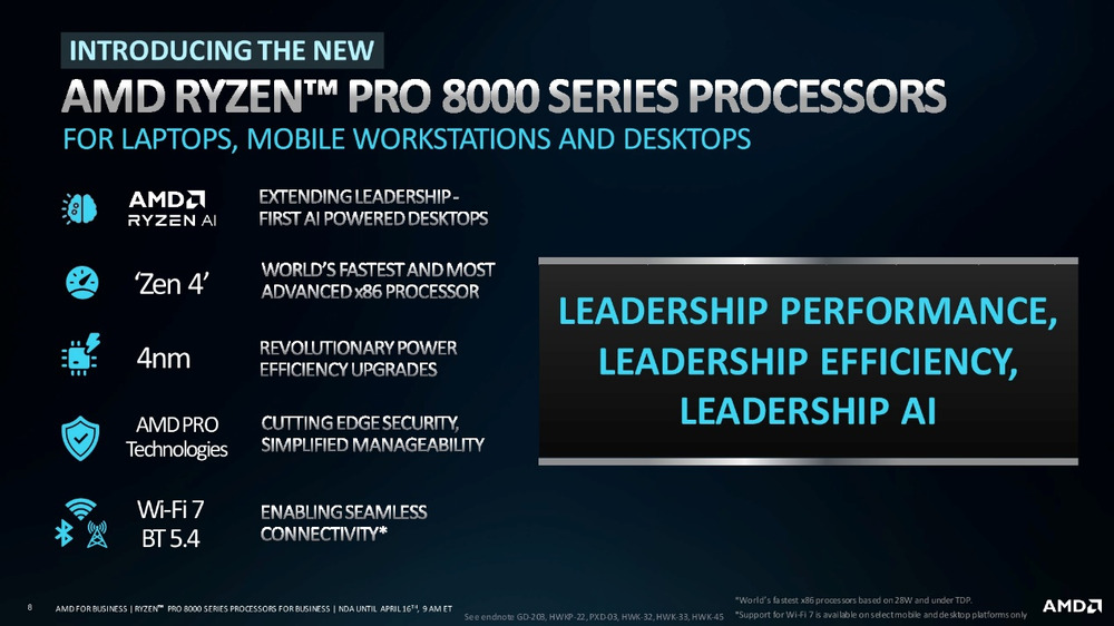 AMD将推出锐龙PRO 8000/8040系列处理器,面向商业计算
