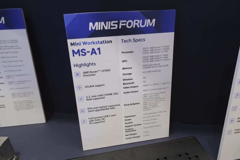 铭凡展示 MS-A1 迷你工作站:R7 8700G、OCuLink 接口、支持 U.2 硬盘