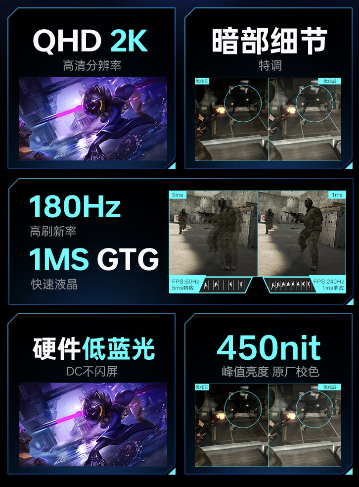 雷神黑武士 ZQ27F180 27 英寸显示器开售:2K 180Hz,首发价 999 元