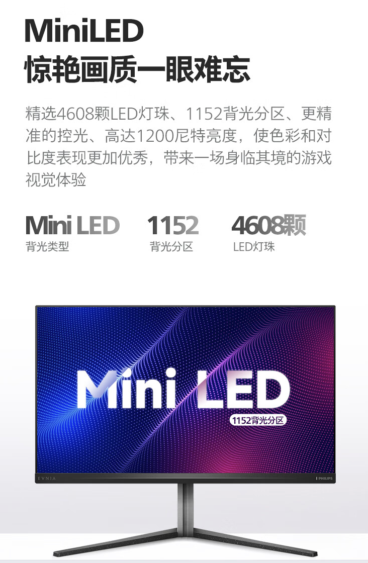 飞利浦“32M2N6800MW”31.5 英寸显示器 6 月 8 日开售:2K 240Hz Mini-LED + 1152 分区,4799 元