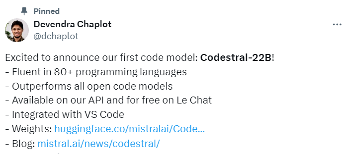 Mistral 开源代码模型夺得王座！Codestral疯狂训练超80种语言，国内通义开发者请求出战！