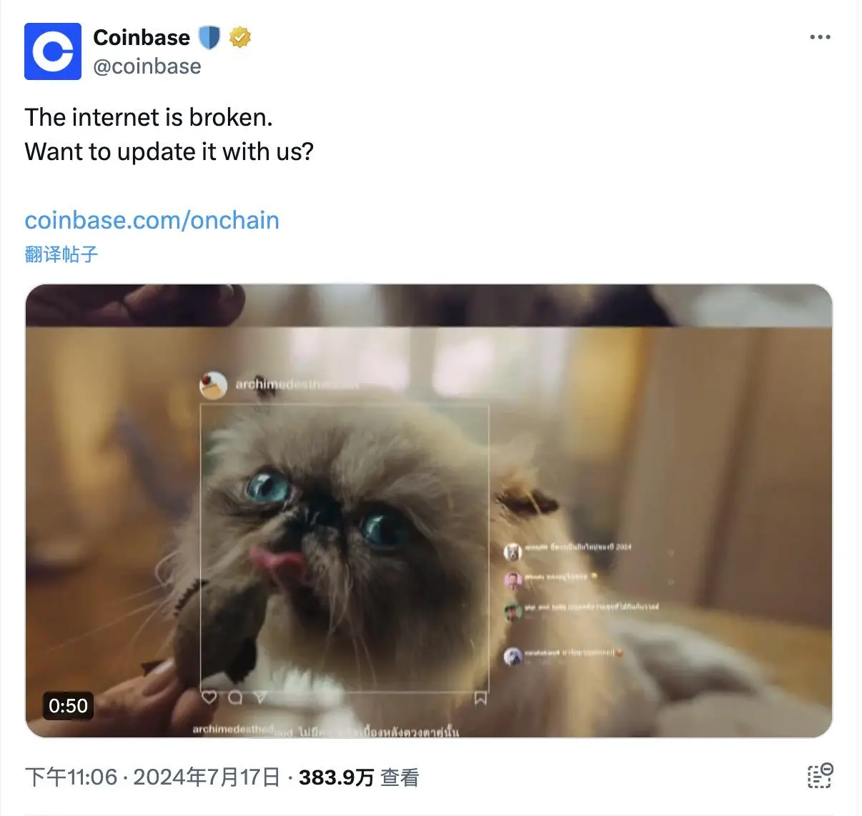 又一猫猫主题 MEME 走红，Base 生态代币 MIGGLES 最高涨超 900 倍