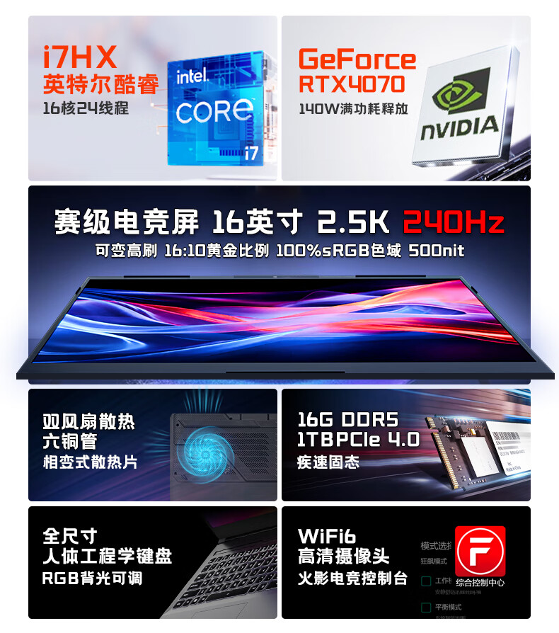 6499 元,火影炙影 H6-X 笔记本首销:i7-12800HX + 16G + 1T + RTX4070
