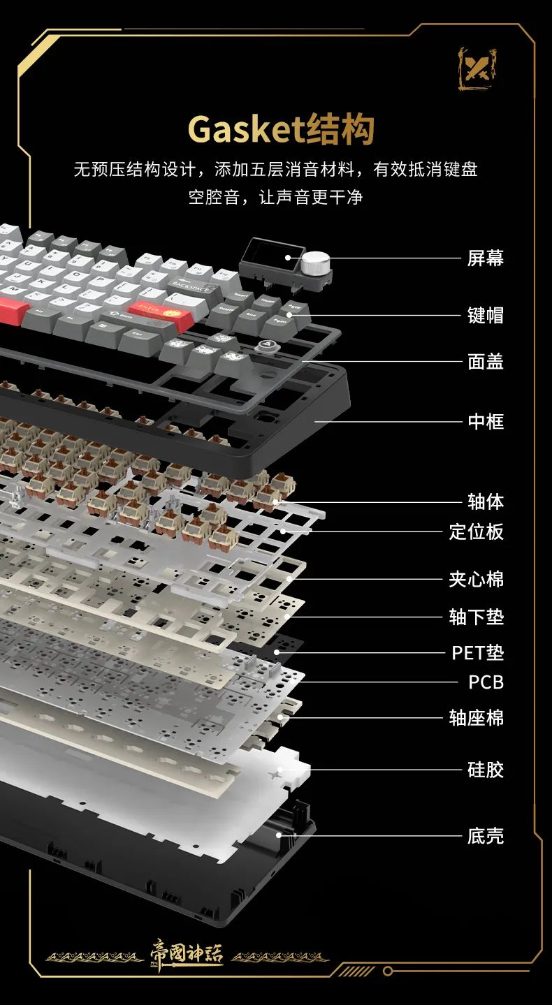 黑爵 ×《帝国神话》联名款三模机械键盘 AK870 发布:84 键 + 可拔插屏幕旋钮模块,首发 299 元