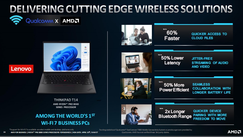 AMD 发布锐龙 PRO 系列商用处理器:搭载 NPU 单元,支持 WiFi 7 和蓝牙 5.4
