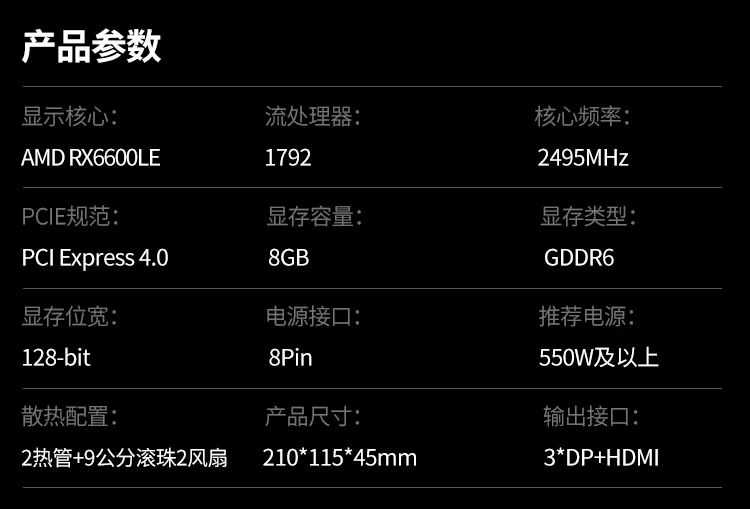 昂达 RX6600LE 神盾 8GD6-W 显卡上架:AMD RDNA 2 架构、1792 流处理器,1499 元