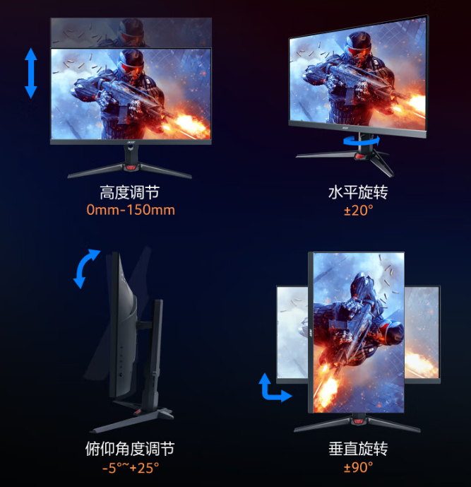 宏碁暗影骑士显示器 XV272U F3 限时优惠 100 元：2K 300Hz、2W×2 内置音箱，1999 元