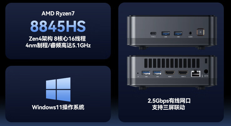 阿迈奇推出 F2K 迷你主机:R7 8845HS + 双 HDMI,2399 元起