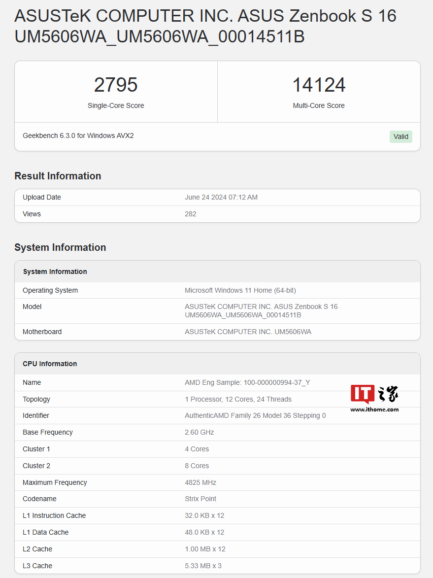 Geekbench 6 单核 2833 分,AMD 锐龙 AI 9 HX 370 移动处理器最新跑分出炉