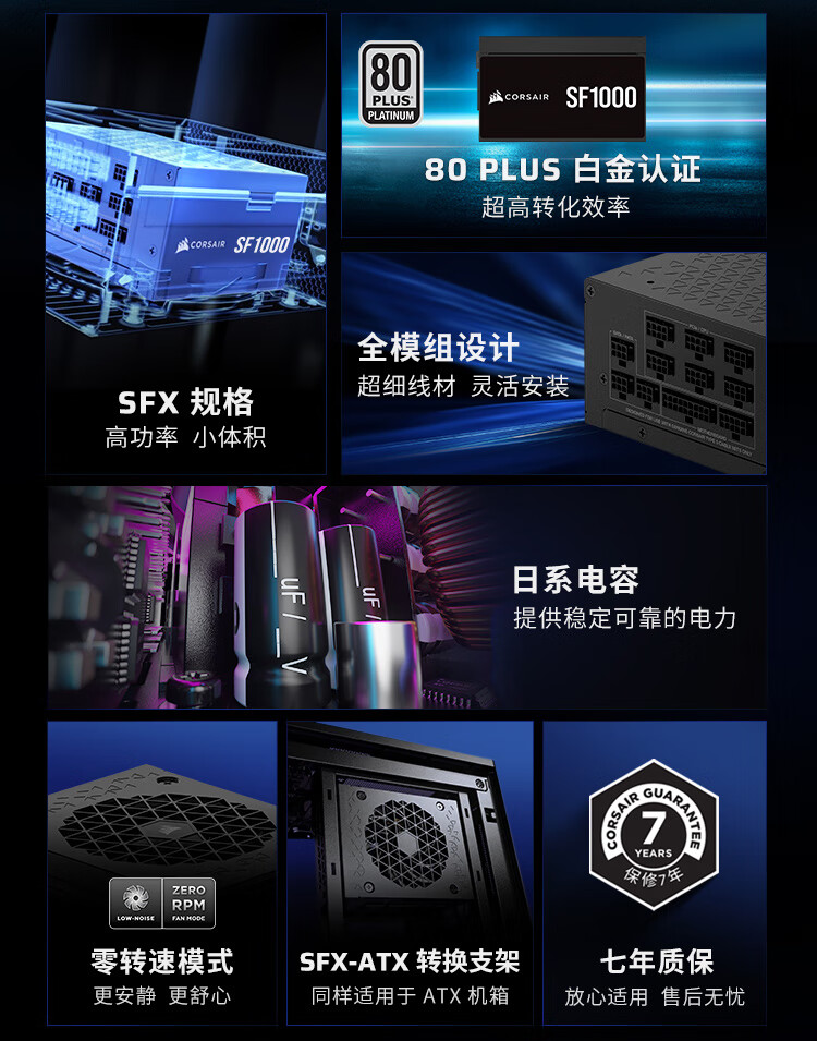 海盗船 SF 系列旗舰 SFX 电源 ATX 3.1 版开卖,1000W 版 1949 元