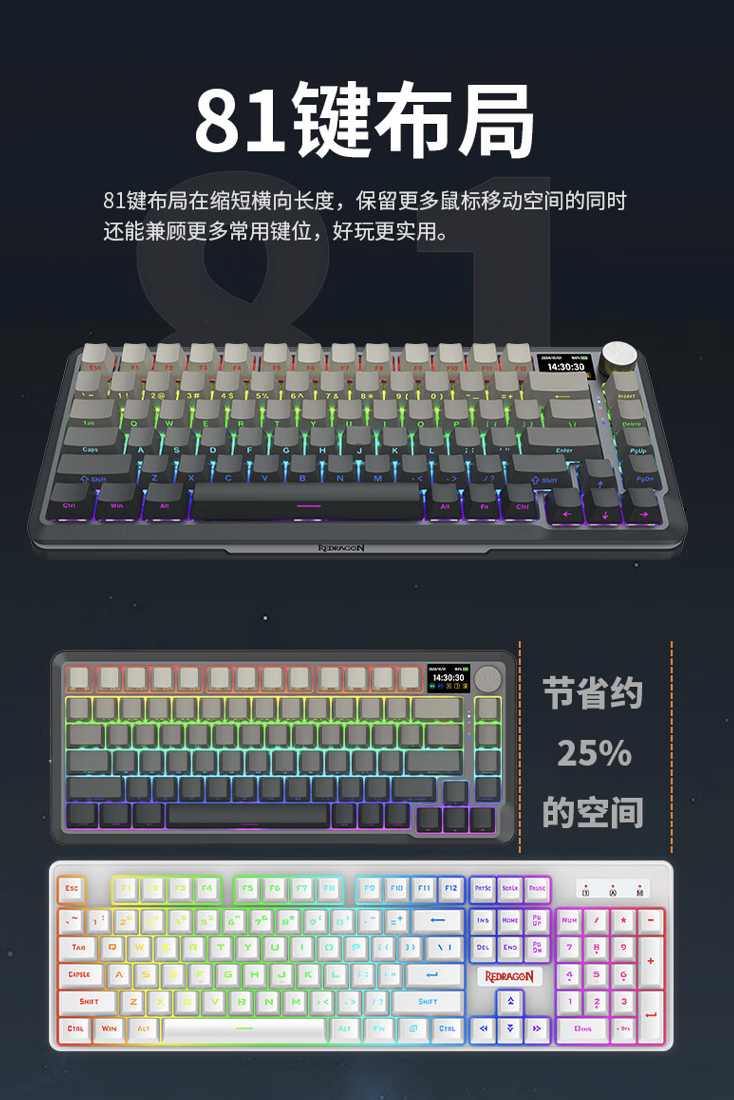 红龙推出 KS82 Ultra 三模机械键盘:旋钮 + 副屏、Gasket 结构,279 元