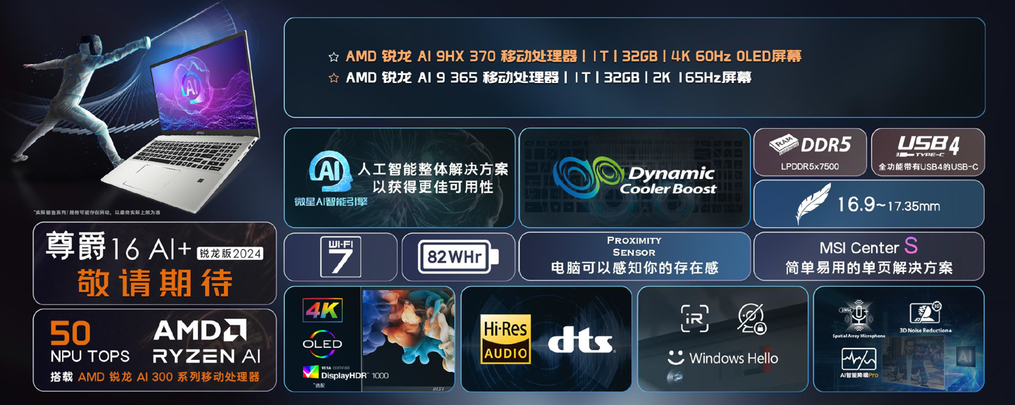 搭载 AMD 锐龙 AI 300 处理器，微星发布四款 16 英寸高端锐龙版 2024 笔记本