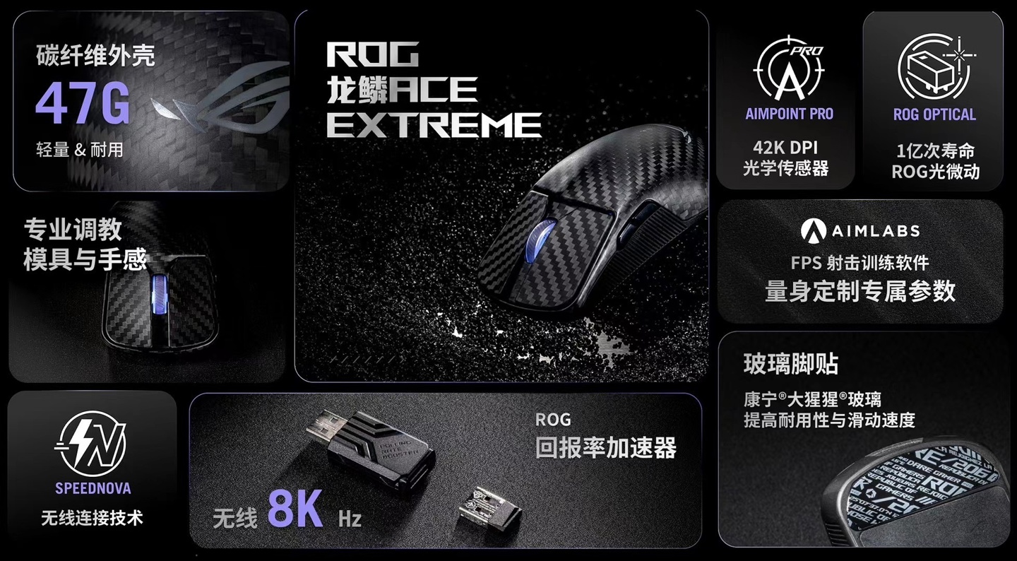 华硕 ROG 龙鳞 ACE EXTREME 碳纤维鼠标、夜魔 EXTREME 机械键盘国行发布:售 1799 元 / 3599 元