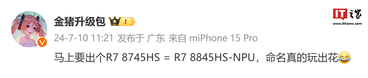 消息称 AMD 将推锐龙 7 8745HS 处理器:8845HS 精简 NPU 单元