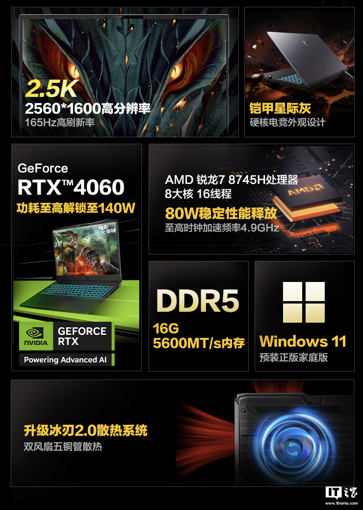 机械革命蛟龙 16K 笔记本新增“R7-8745H + 16G + 1T + RTX4060”配置开售，6299 元