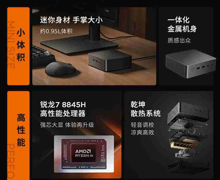 R7-8845H：联想来酷 MINI PRO 迷你主机 16G+1T 版 2370 元 + 6 期免息