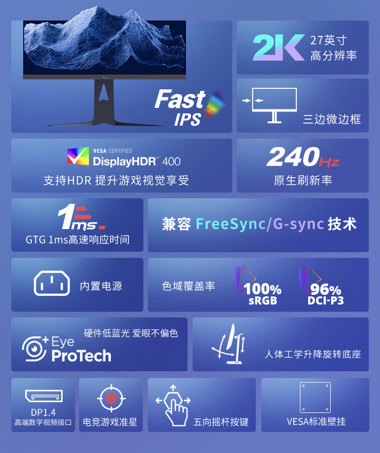 优派推出“VX2781-2K-PRO-6”27 英寸显示器：240Hz Fast IPS，1594 元