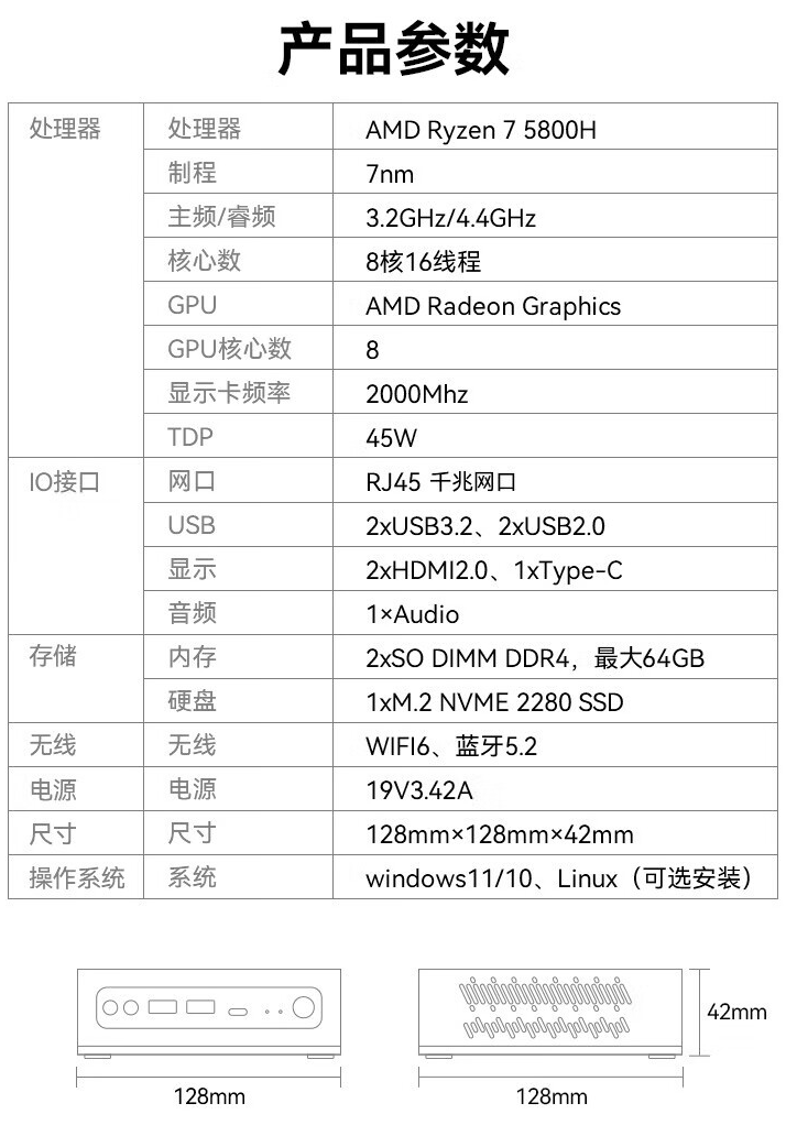 大唐 TRA5 迷你主机新增“准系统版”:R7-5800H、双 HDMI,1199 元