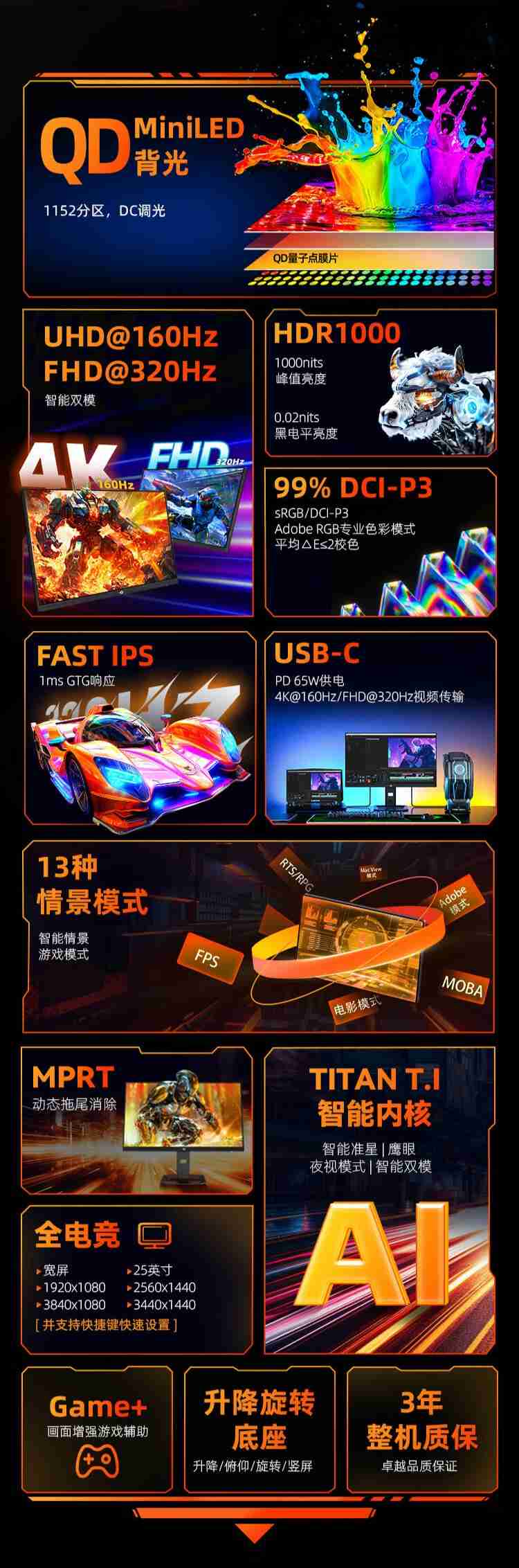 4K 160Hz / FHD 320Hz 双模切换：泰坦军团 P275MV PLUS 显示器 2326 元 6 期免息