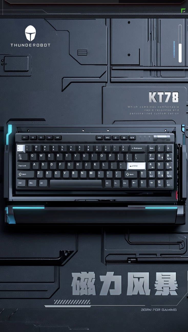 雷神 KT78 有线磁轴键盘开售：定制磁墨轴、8KHz 回报率，299 元