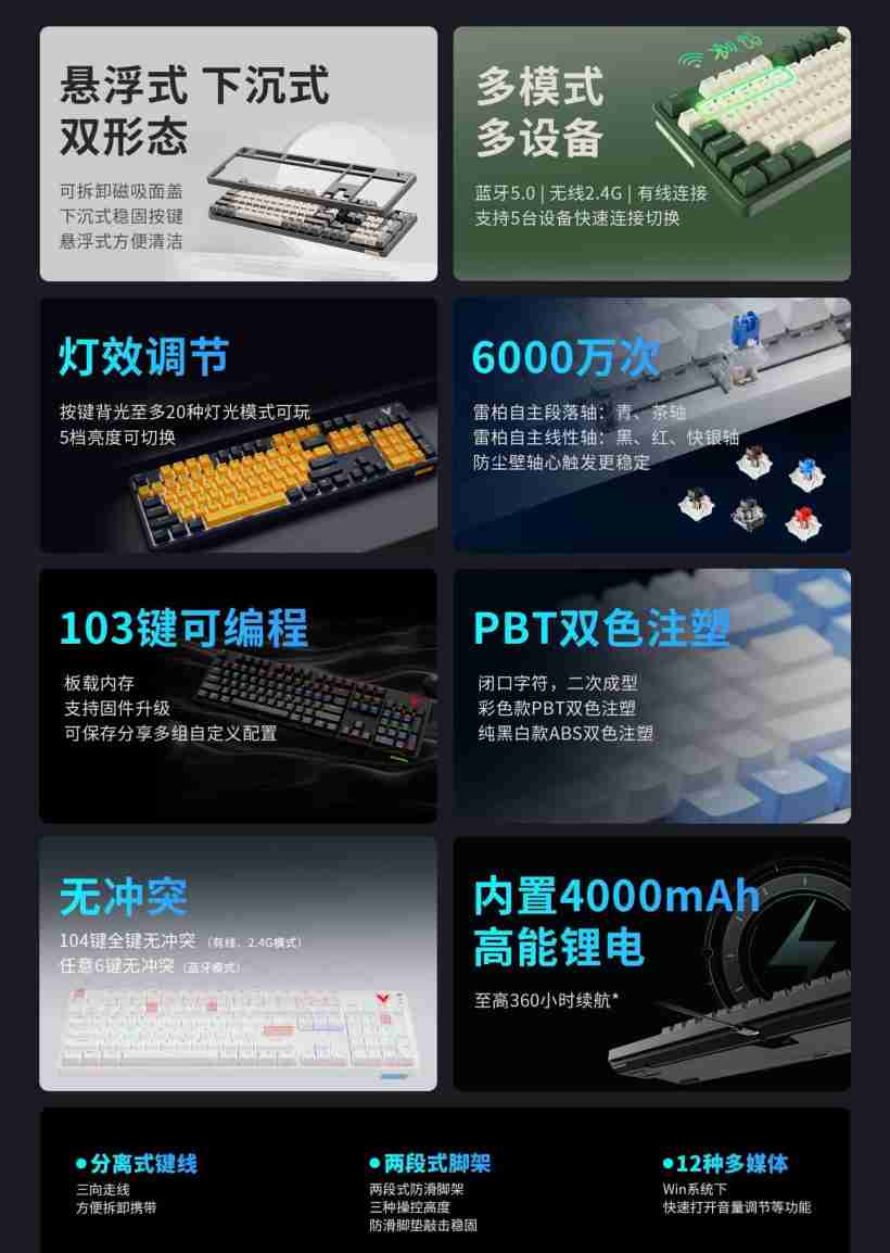 雷柏推出 2024 款 V500PRO 多模版机械键盘:可拆卸磁吸面盖、5 种轴体,249 元
