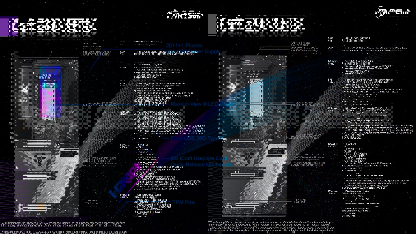 铭瑄 MS-iCraft Z890 Vertex 主板规格曝光：双内存槽超频优化设计