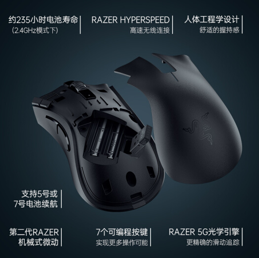 上市价 299 元:雷蛇炼狱蝰蛇 V2 X 极速版双模鼠标 177 元近期新低