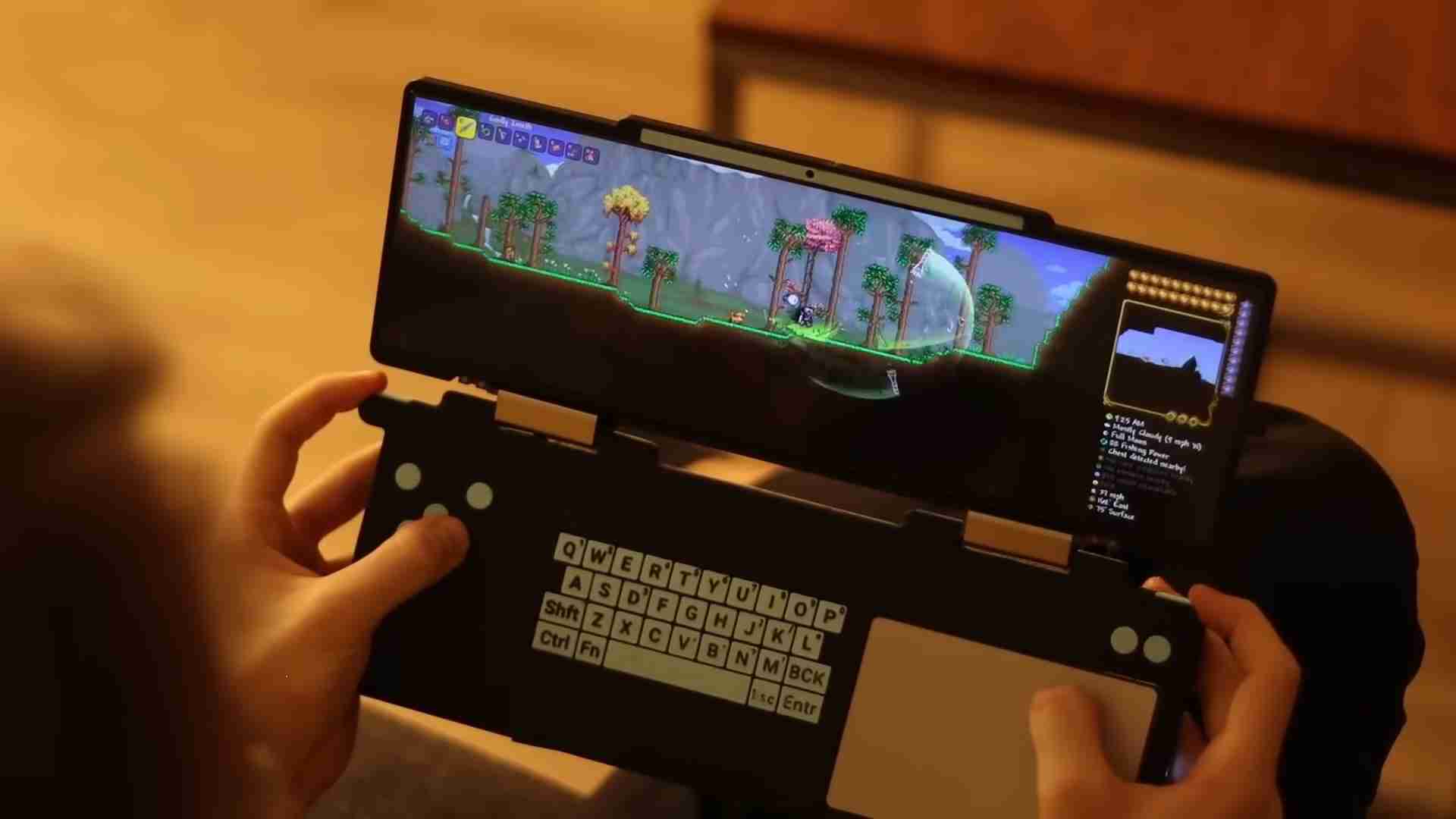 海外极客基于废旧笔记本打造 30:9 超宽屏掌机,配备键盘输入