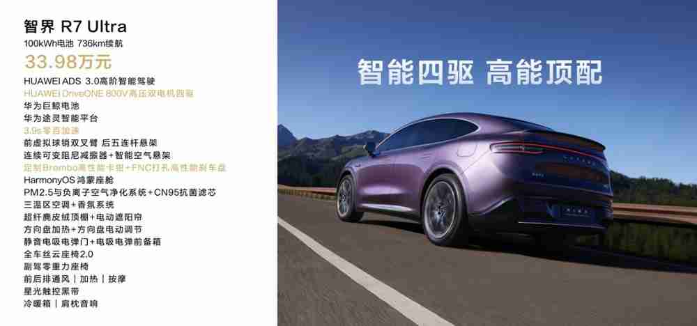 鸿蒙智行首款轿跑SUV智界R7正式上市 建议零售价 25.98万元起