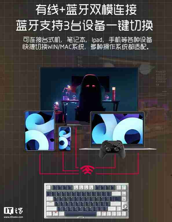 樱桃 KW300 MX 无线机械键盘开售：81 键紧凑布局、双模连接，699 元