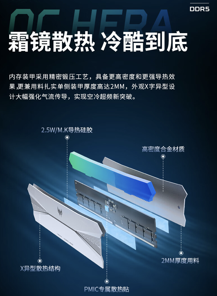 宏碁推出掠夺者 Hera 影锋系列 DDR5 8000MHz 32GB 台式机内存套条，849 元