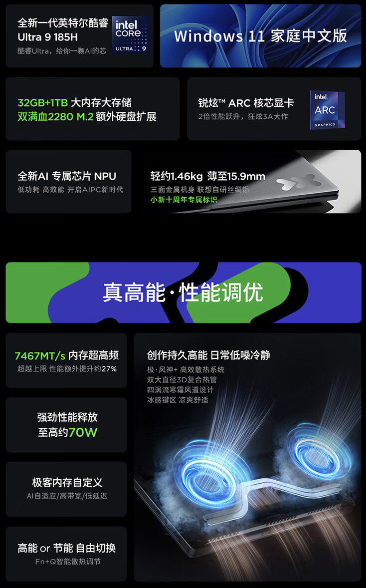联想小新 Pro 14“AI 元启版”笔记本开售：Ultra9-185H + 32G + 1T 售 7499 元