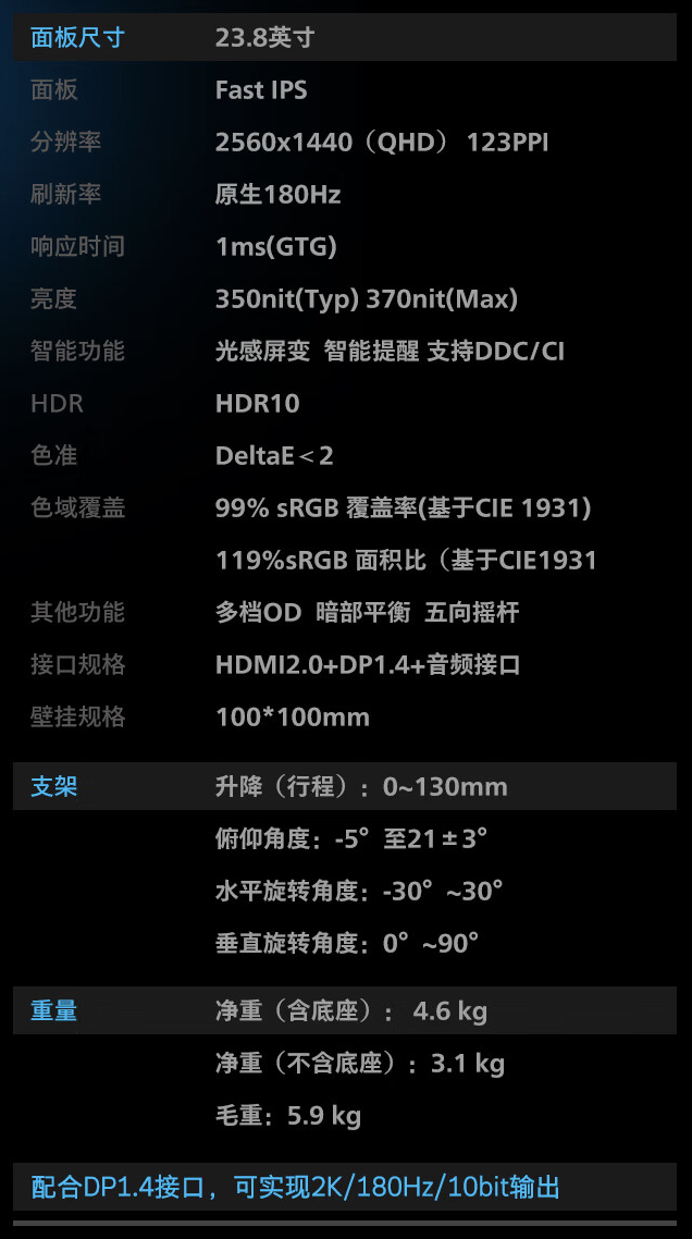 创维推出“F24G30Q Pro” 23.8 英寸显示器：2K 180Hz，849 元