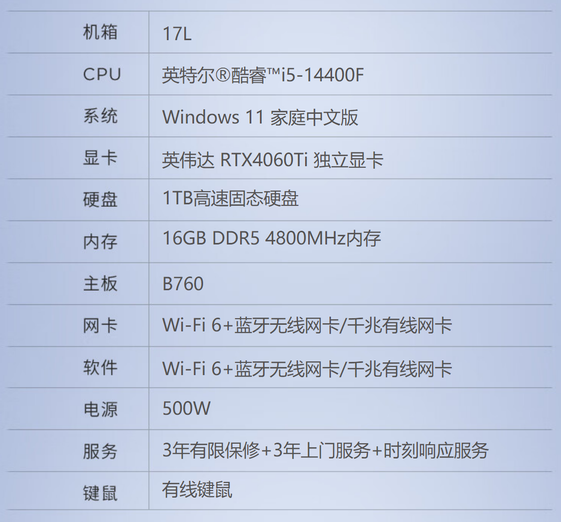 i5-14400F + RTX4060Ti：联想 T4900k 台式机 16G+1T 版 4932 元新低