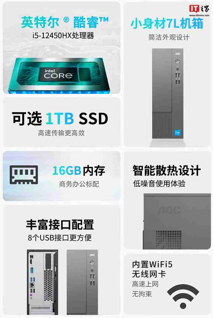 AOC 推出 T200 台式电脑主机:i5-12450HX + 16G + 512G 售 2099 元