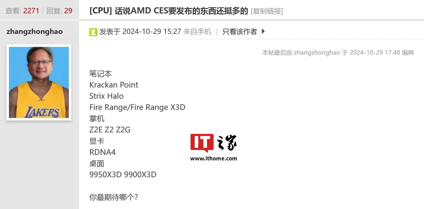 AMD 被曝 CES 2025 发布大量新品，含移动 Zen5 X3D 处理器