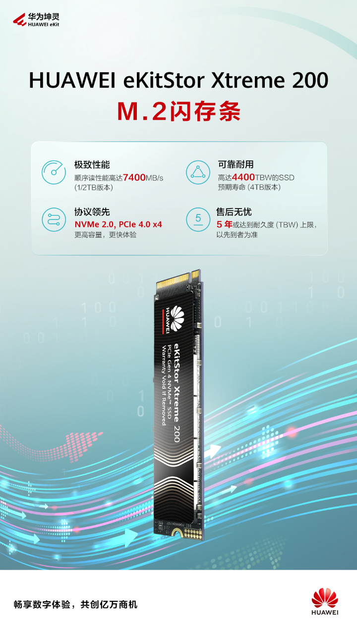 华为坤灵 eKitStor Xtreme 200 M.2 闪存条（固态硬盘）上线官网，2TB 建议零售价 1887.6 元