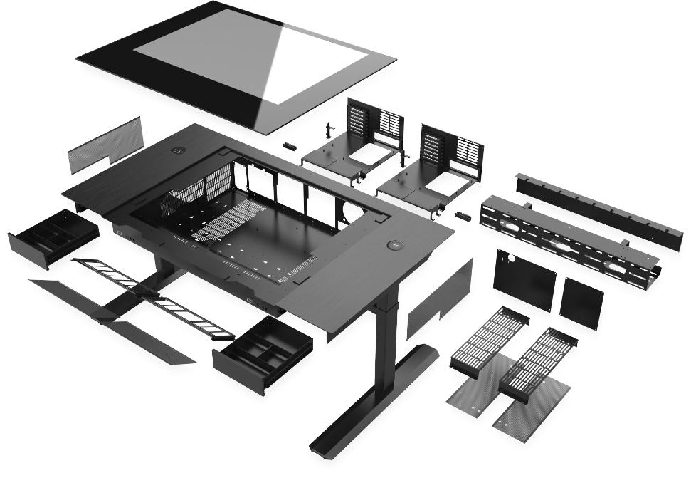 联力 DK07X 电动升降电脑桌提前上线官网：支持双 E-ATX 系统，配无线充电位